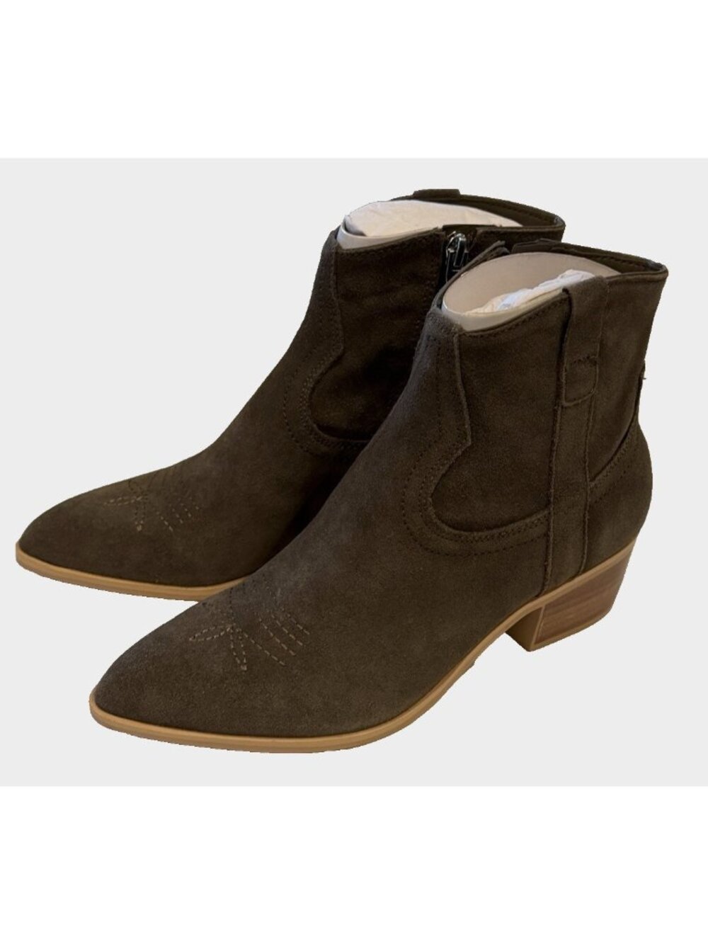 Dolce Vita Silma Bootie Western Inspired Taupe Suede Ankle  Side Zip Size 7.5 M